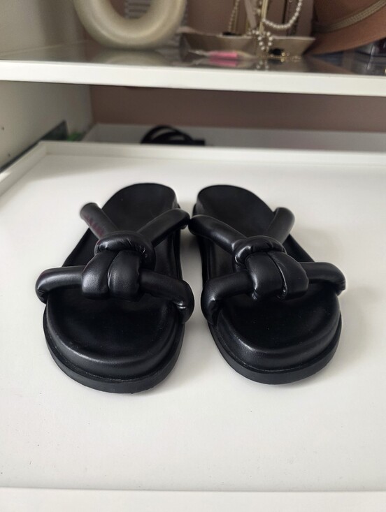 Arezzo Shoes - Women's Black Knotted Slide Sandals - Sleek Slip-On Comfort